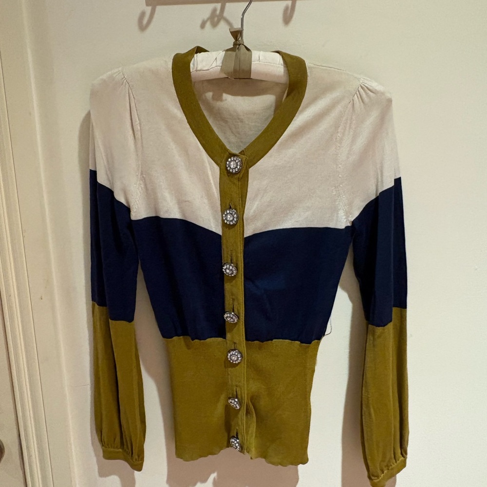 Colorblock Olive, Navy & Cream Women's Cardigan Sweater
